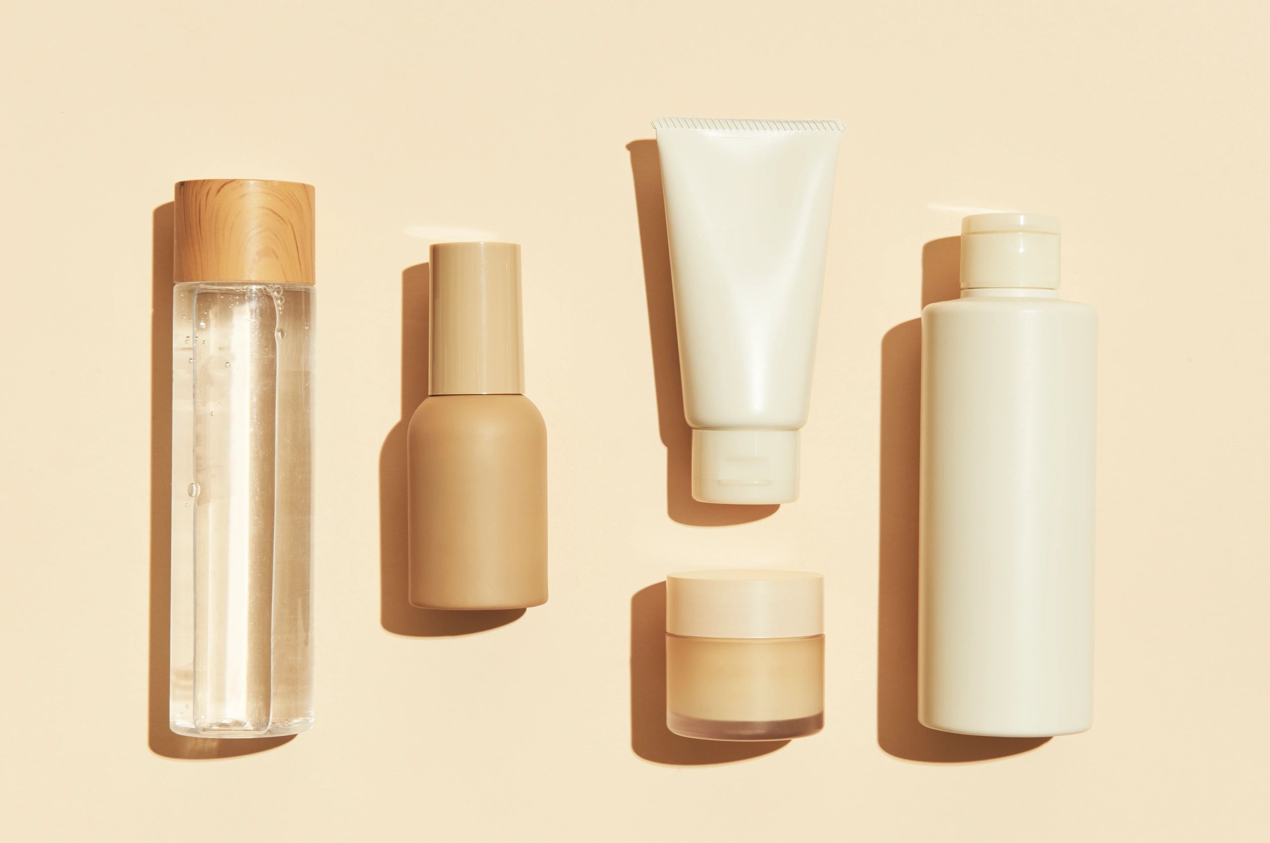 K-beauty skincare products arranged neatly on a soft background