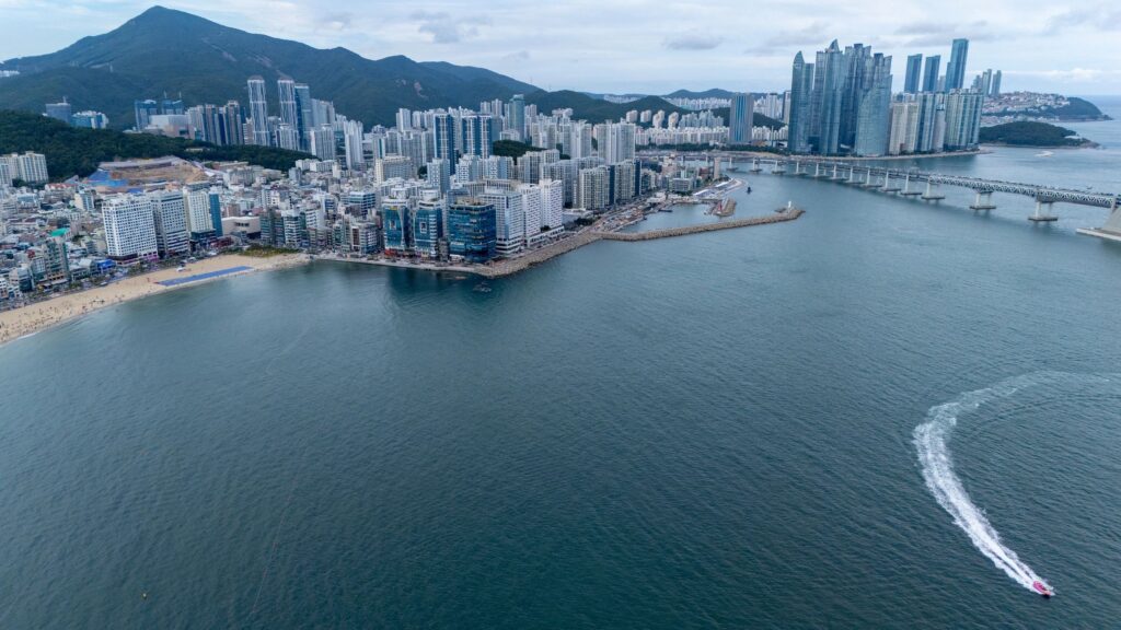 Gwangalli beach city skyline building over water
