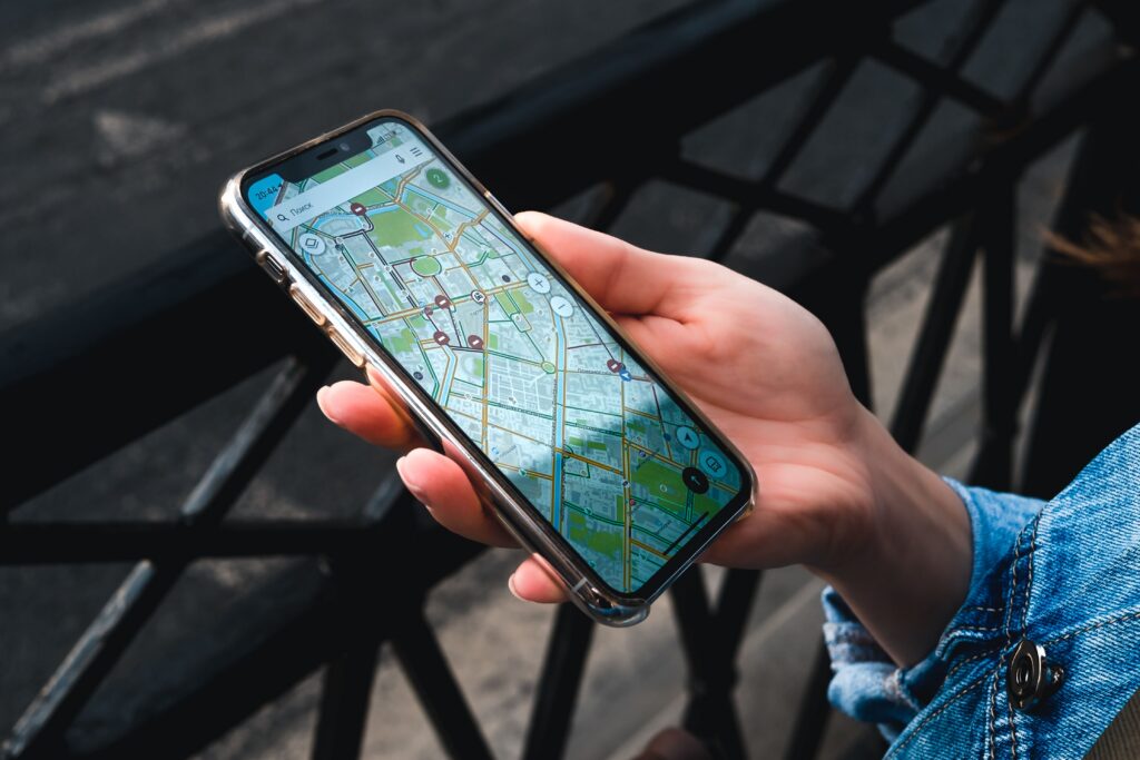 Traveler using essential mobile apps during a trip to Korea