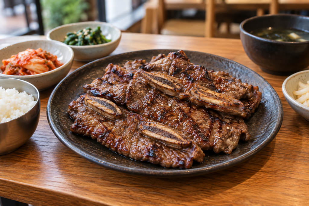Korean grilled galbi with a mild soy-based marinade