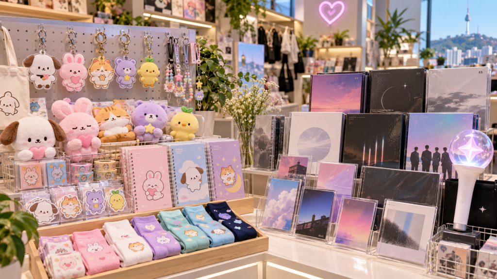 Korean character merchandise and K-pop-inspired gifts for younger travelers and fans